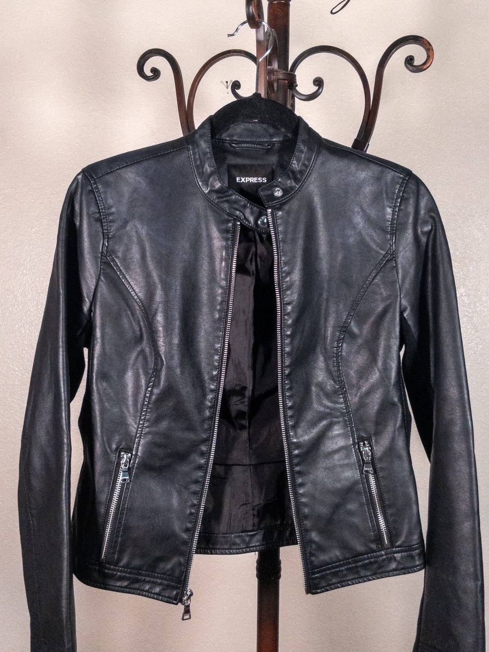 Express Black Vegan Leather Moto Jacket Womens Small NWOT
